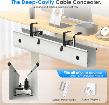 Under Desk Cable Management Tray, 40-inch No-Drill Cord Organizer with Anti-Sag Reinforced Base, Fabric Wire Management Hider for Standing Desk, Office & Gaming Accessories - Black