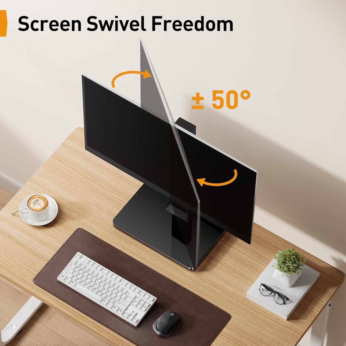Perlegear Monitor Stand, Freestanding Monitor Mount for 13-34 inch Screens with 360 Degree Rotation, 5 Height Settings, Adjustable Desk Riser with Swivel and Tilt, Max VESA 100x100mm, PGTVS29