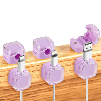 6 Pack Magnetic Cable Clips, Cable Organizer Holder Magnet Cable Management Adhesive Charger Clips Wire USB Cord Manager Keeper for Home Office Car Wall Desk Phone Nightstand (Purple)