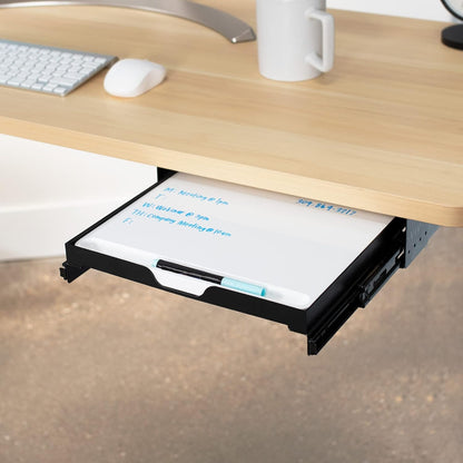 VIVO Under Desk Sliding 11 inch Pull-Out Whiteboard Drawer, Compact Dry Erase Board Note-Taking Workstation Organizer, White Surface, Black Frame, DESK-WB01S