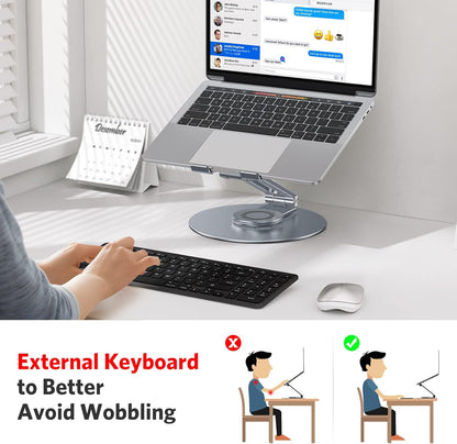 OMOTON Adjustable Laptop Stand with 360 Rotating Base, Ergonomic Laptop Riser for Collaborative Work, Dual Rotary Shaft Fully Foldable for Easy Storage, Fits All Laptops up to 16 inches, Silver