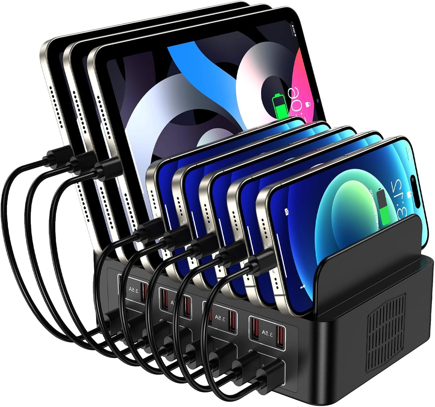 Charging Station for Multiple Devices, 16 Port USB Fast Charging Station, 175W Ipad Charger Station, Multiple Charger Organizer Compatible with Smartphones, Tablets and Other Devices