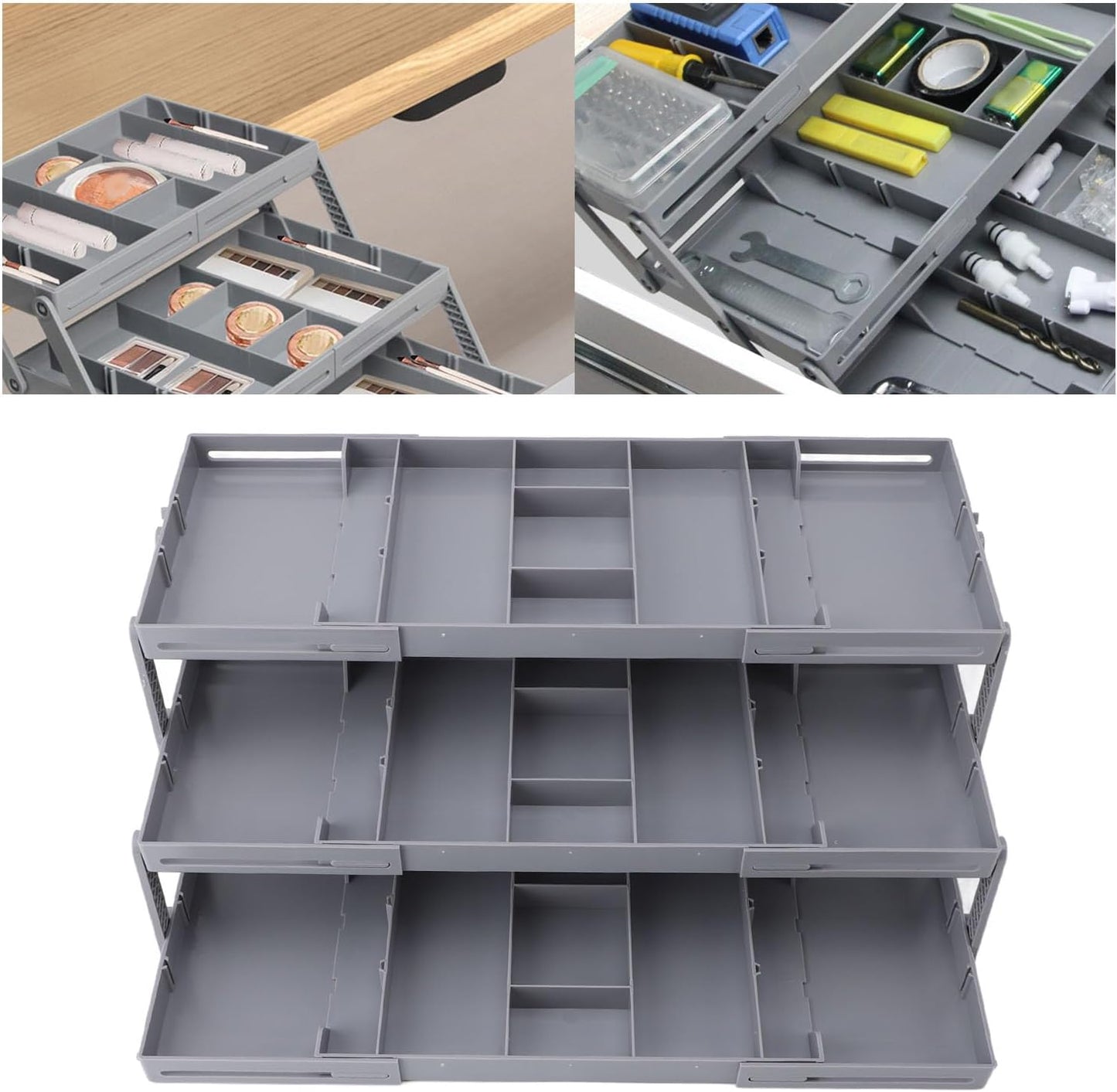 Sanpyl Drawer Organizer, Multi Layer Drawer Foldable Storage Box for Dresser Bathroom Kitchen Office, Expandable Folding Jewelry Organizer Tray (2 Layers)