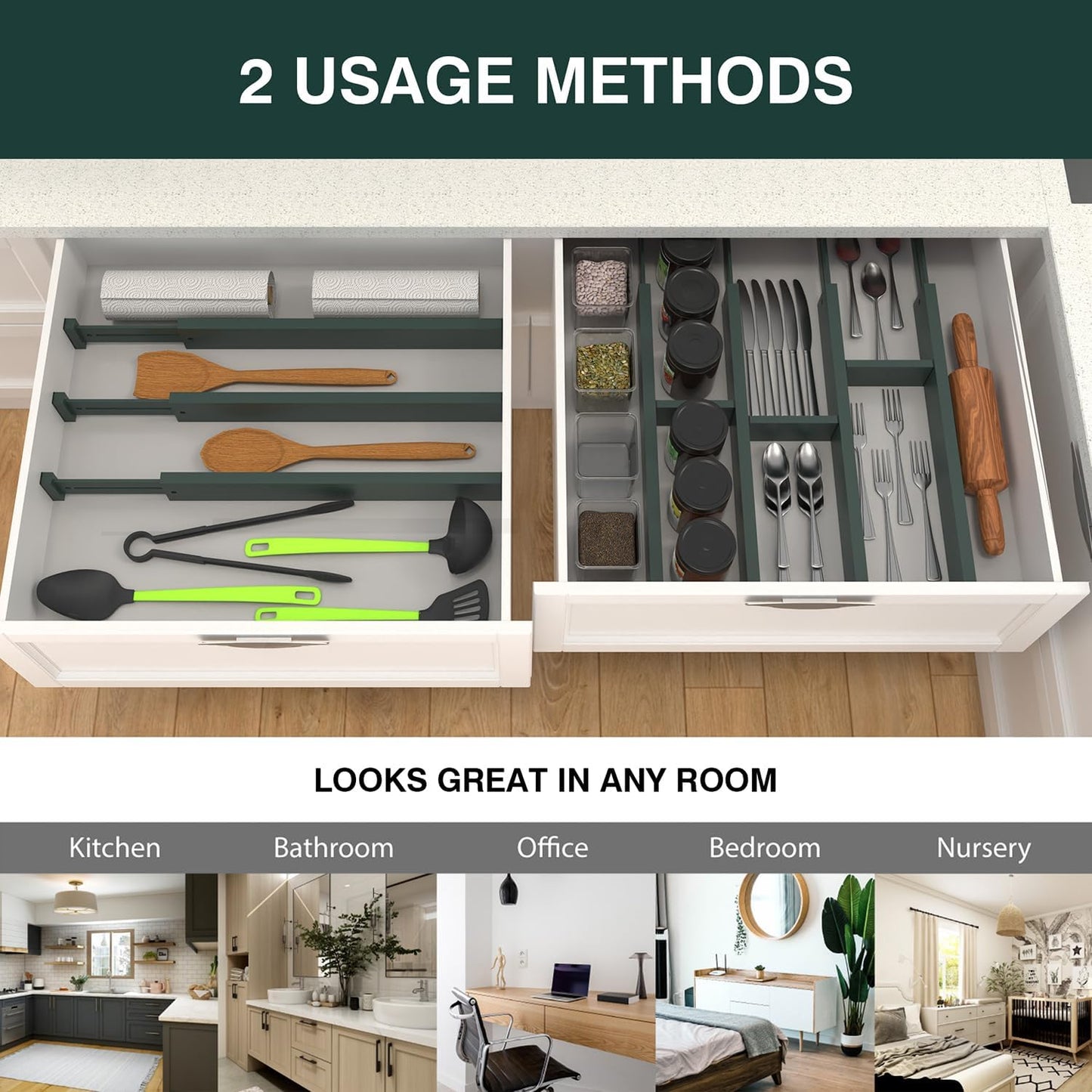 ANTOWIN Bamboo Drawer Dividers Organizers, Drawer Separators Splitter,17-22 inches Long Adjustable Spring-loaded Organizer for Large Utensil, Clothes, Tools Drawers(yellow)