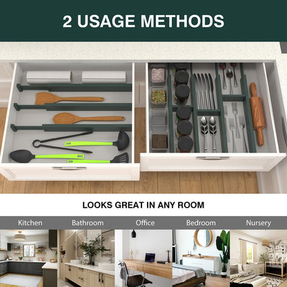 ANTOWIN Bamboo Drawer Dividers Organizers, Drawer Separators Splitter,17-22 inches Long Adjustable Spring-loaded Organizer for Large Utensil, Clothes, Tools Drawers(yellow)