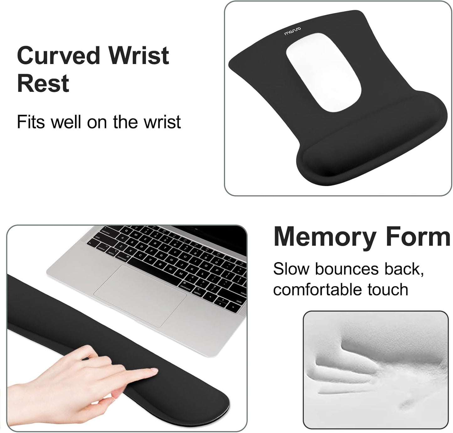 MOSISO Wrist Rest Support for Mouse Pad & Keyboard Set, Ergonomic Mousepad Non-Slip Base Home/Office Pain Relief & Easy Typing Cushion with Neoprene Cloth & Raised Memory Foam, Apricot