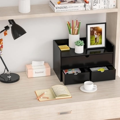 Wisuce Bamboo Desk Organizer - Mini Bamboo Desk Drawer Tabletop Cosmetic Storage Organization for Office or Home Black