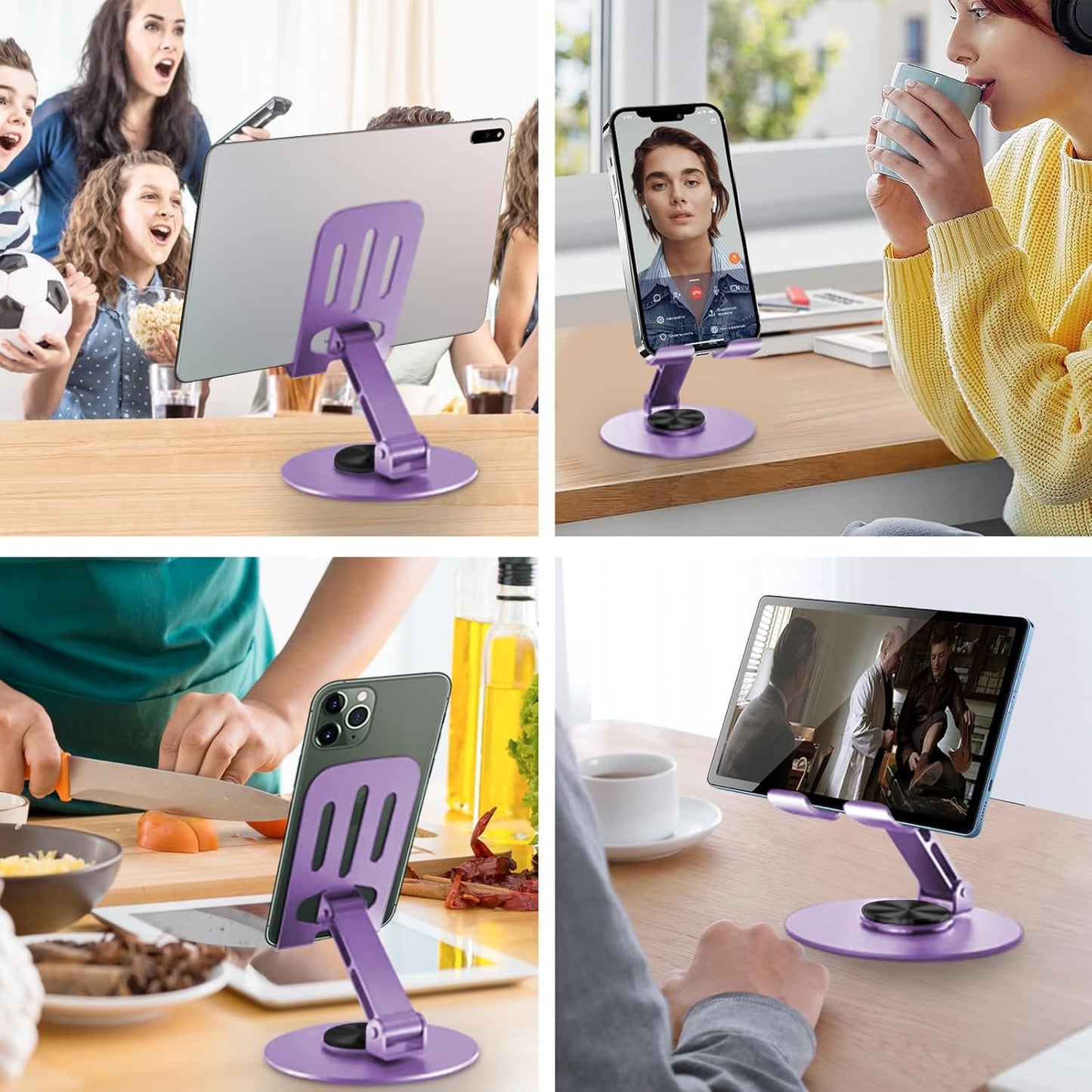 Universal Metal Cell Phone Stand, Multi-Angel Adjustable 360° Rotation Non-Slip Metal Phone Stand Compatible with iPhone 17 16 Pro Max and All Smartphones (Purple)