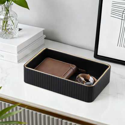 Desk Organizer Tray, PU Leather Nightstand Organizer Perfume Valet Tray for Men Women, Decorative Vanity Trays Trinket Dish Key Bowl for Entryway Table (2pcs, Ivory, Large+Small)