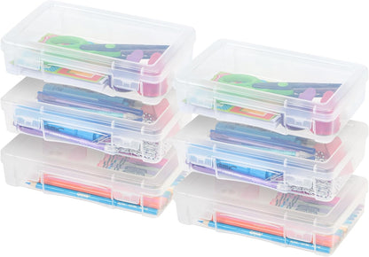 IRIS USA Pencil Case Boxes, 10-Pack, |Made in USA|, Plastic Bead Organizing Containers with Snap Lid for Arts, Crafts, Ephemera, Stickers, & Dance Cheer, Clear - Small