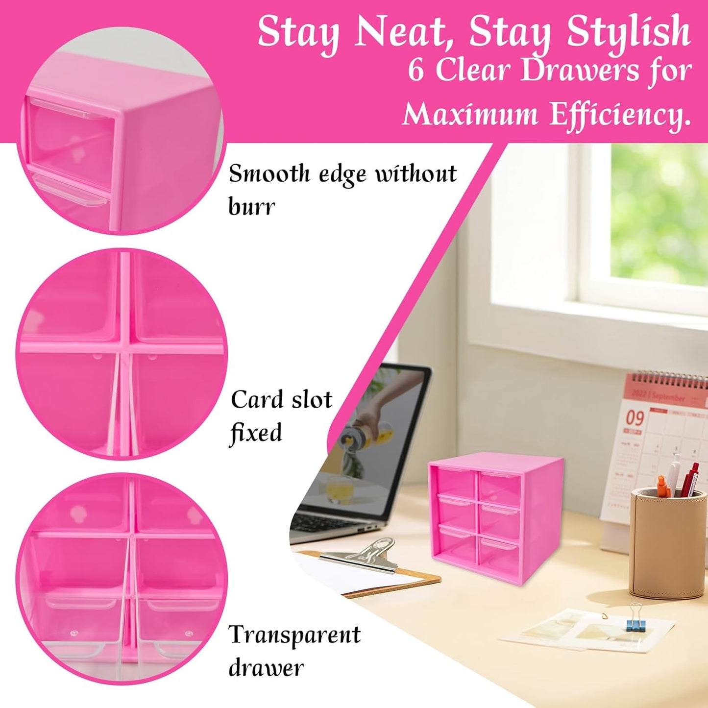 Small Drawer Organizer for Desk, 4.7" x 4.7" x 3.8" Small Desktop Organizer with 6 Drawers, Plastic Storage Box for Office, Classroom, Craft and Home Organization