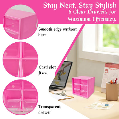Small Drawer Organizer for Desk, 4.7" x 4.7" x 3.8" Small Desktop Organizer with 6 Drawers, Plastic Storage Box for Office, Classroom, Craft and Home Organization