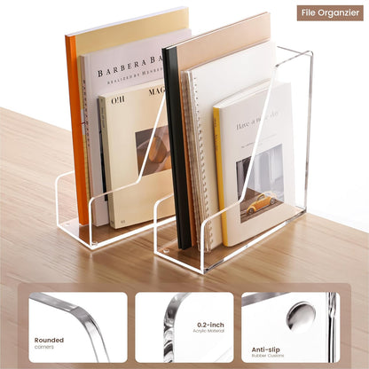 YUXUN Acrylic Magazine Holder,Clear Desk Organizer File Sorter for Notebook,Paper,Envelope,Magazine, Book Storage-Office/Home/Classroom Organization(4 Compartments,B5)