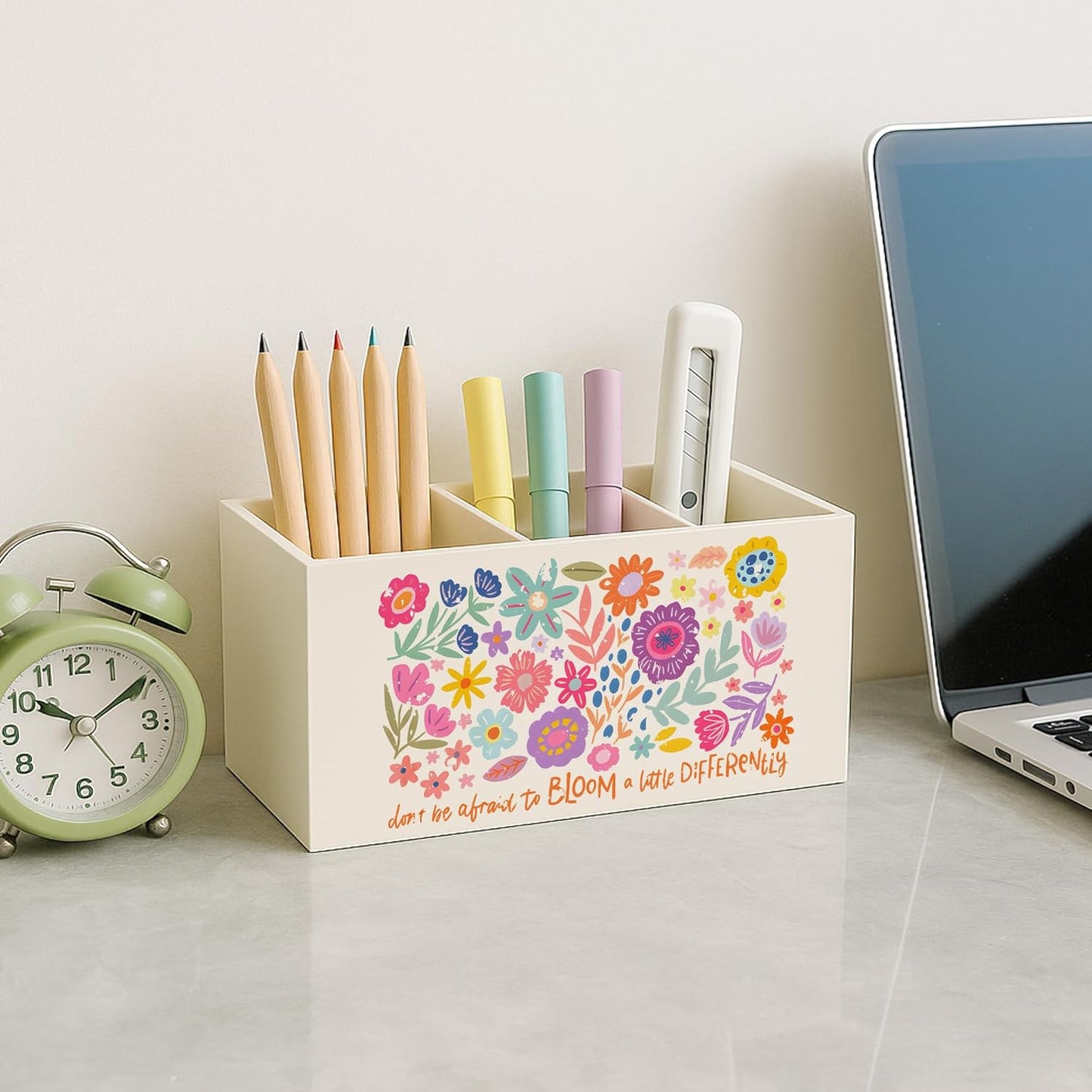 Boho Floral Mental Health Pen Holder for Desk, Special Education Classroom Must Haves, Inspirational Autism ADHD Awareness Pencil Holder for Classroom Therapy Office