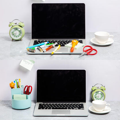 Desk Pencil Pen Holder, 3 Slots 360-Degree Spinning Organizers, Desktop Storage Stationery Supplies, Cute Cup Pot for Office, School, Art Supply, Kids - White