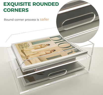 2-Tier Clear Acrylic Paper Trays, Desk File Organizer, A4 Paper Holder, Low-Profile Desk File Sorter for Office/Home, Clear Stackable Letter Tray for Bills, Crafts, Notebooks - Horizontal