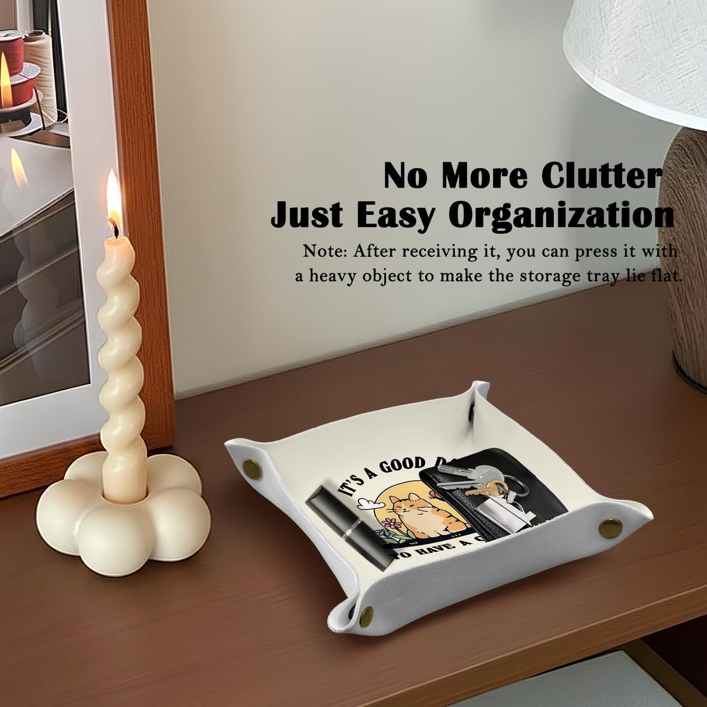 Inspirational Gifts for Women Jewelry Valet Tray, Motivational Positive Affirmations Gifts for Women, Blue Retro Nightstand Desk Accessories PU Leather Tray Organizer for Jewelry Rings Watches