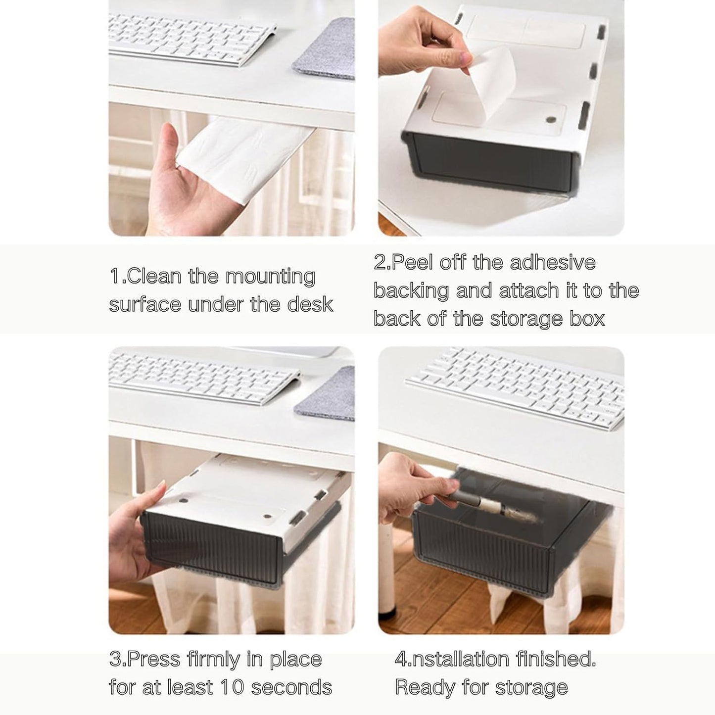 Under Desk Organizer - Stick On Fluted Translucent Desk Drawer Attachment, Slide Out Under Desk Storage for Office & Home (WHITE, SMALL)