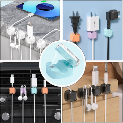 IFNOW 6 Pack Magnetic Cable Clips for Nightstand Black and White Self Adhesive Cord Holder Adjustable Clip for Desk, Nightstand, Phone Charger, Computer, Home, Office, Car