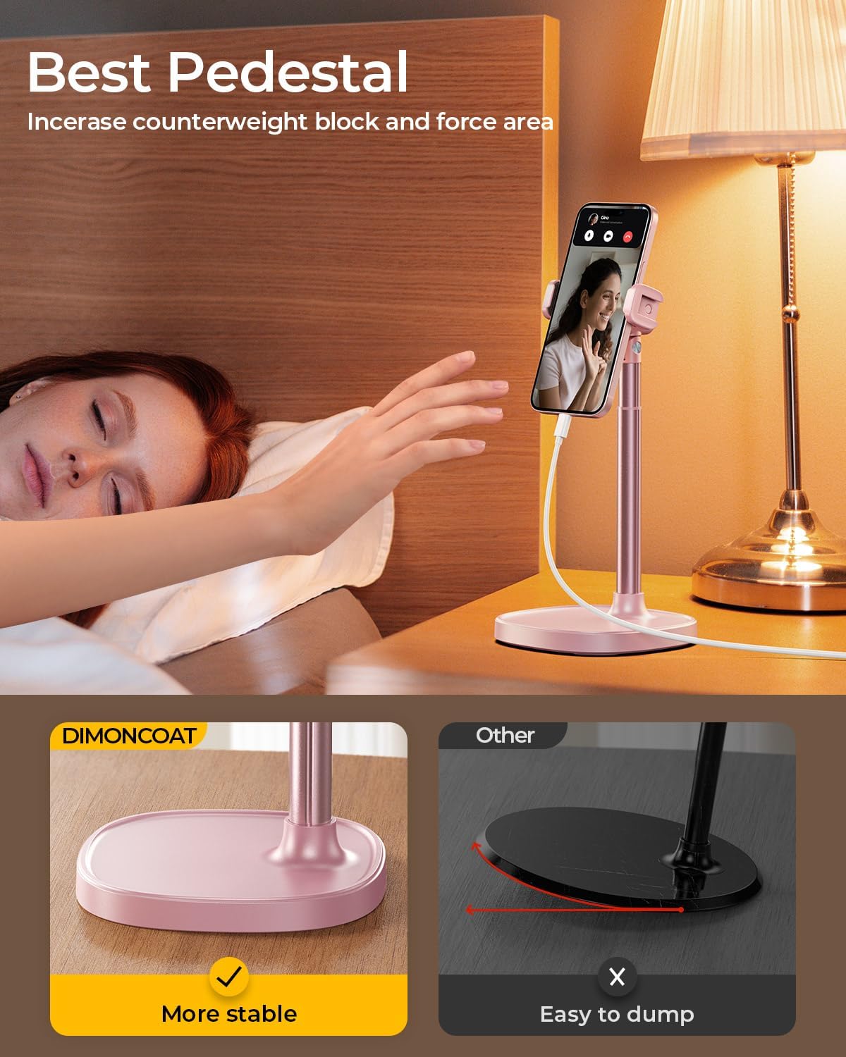 DIMONCOAT Phone Stand for Desk, Angle Height Adjustable Phone Holder for Desk, Aluminum Alloy Universal iPhone Holder, Retractable Cell Phone Stand Recording Office for iPhone 17 16 15 Pro Max S26
