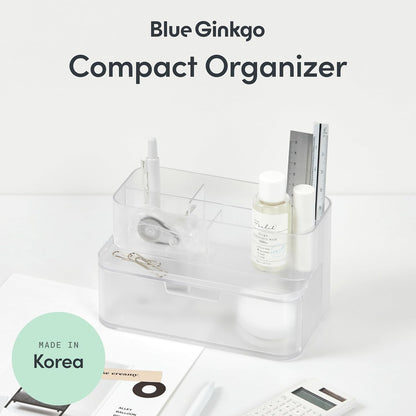 BLUE GINKGO Compact Desk Organizer – Small 5-Compartment, Half Drawer Storage – Pen Holder, Stationery Organizer for Desktop, Vanity, Shelf (Made in Korea, Green)