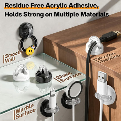 Magnetic Cable Clips, 8 Pack 360° Rotatable Cord Organizer, No-Residue Adhesive Wire Holder for Under Desk, Nightstand, Wall, Car Charger Phone Cord Management for Office Home Cute Desk Accessories