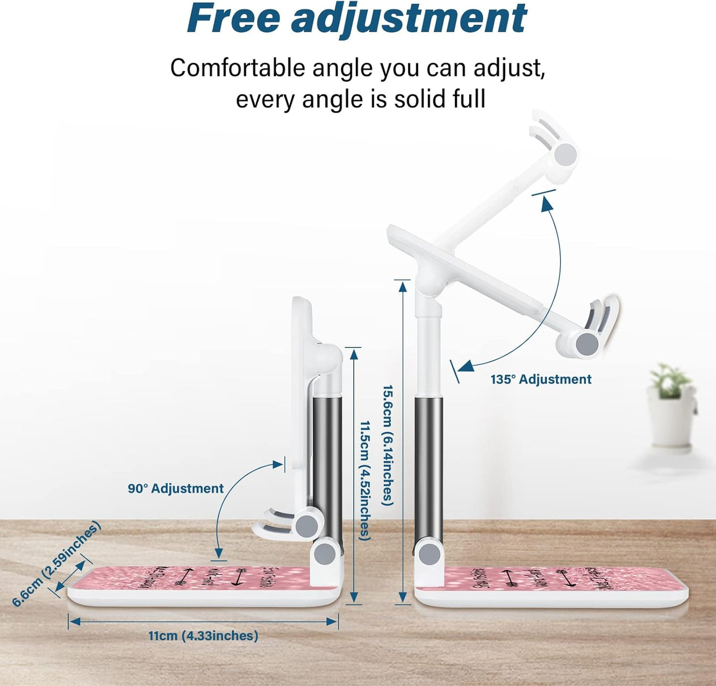 Desk Cell Phone Stand - Adjustable Angle-iPad Holder, Universal Compatible Phone Holder for Desk