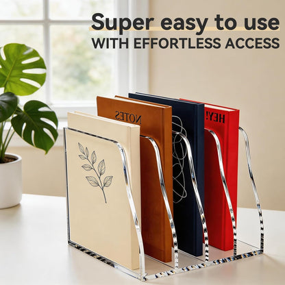 Acrylic Magazine File Holder,4 Vertical Compartments Desk Document Sorter Organizer,Clear Office Organization Supplies,For: Files, Books, and Accessories