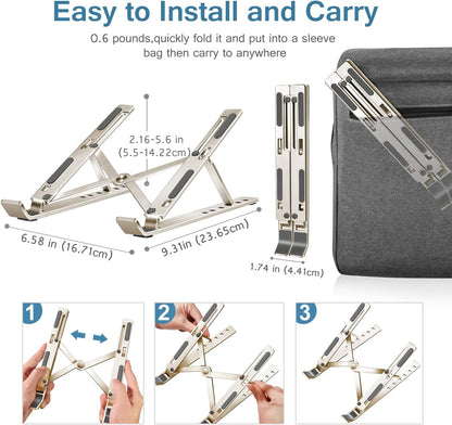 ivoler Laptop Stand, Laptop Holder Riser Computer Tablet Stand, 6 Angles Adjustable Aluminum Ergonomic Foldable Portable Desktop Holder Compatible with 10-15.6” MacBook,iPad, HP, Dell, Lenovo Silver