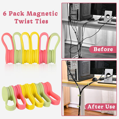 Viaky 6 Packs Magnet Wire Winder Straps, Multi-Colored Noticeboard Fridge Clips Silicone Cable Organizer Reusable Tie Phone Earbuds Bookmark Whiteboard Fridge (Lake Blue, Blue, Gray)