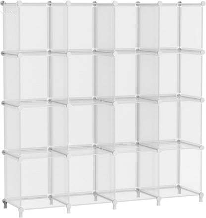 AWTATOS Cube Storage Organizer, 16 Cube Closet Organizer, Stackable Storage Cube Shelves, DIY Portable Closet Clothes Organizer Shelving for Bedroom, Closet, Wardrobe, Bathroom, White