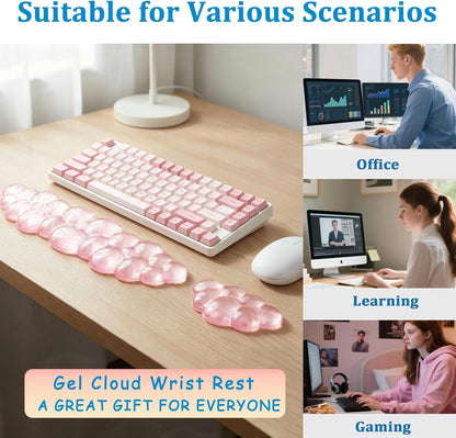 Clear Gel Wrist Rest for Keyboard, Keyboard Wrist Rest for Typing Pain Relief, Ergonomic Keyboard Arm Rest, Suitable for Office, Gaming, Computer, Laptop - Pink