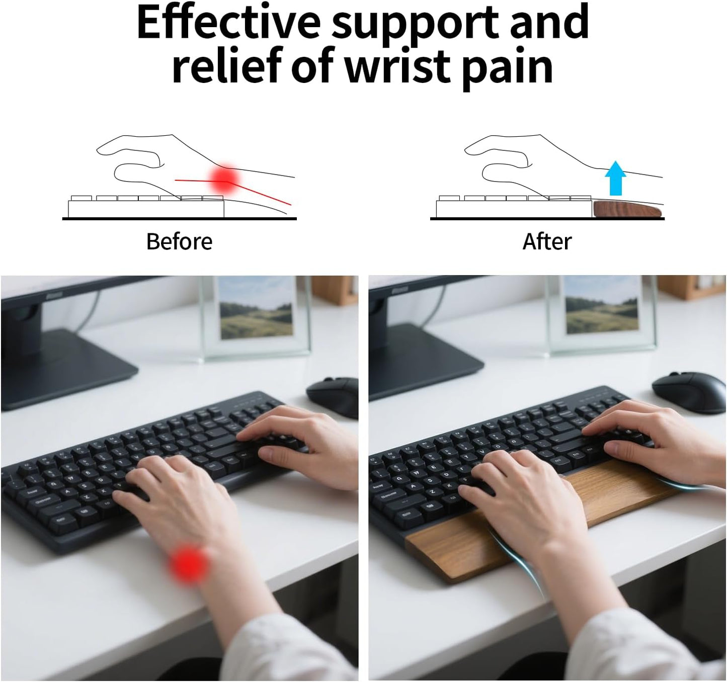Walnut Wooden Wrist Rest for Mechanical Keyboard, Ergonomic Design for Wrist Pain Relief, Smooth No Odor and Easy to Clean, Support Wrist to Coding Typing and Playing (for 104 Key)