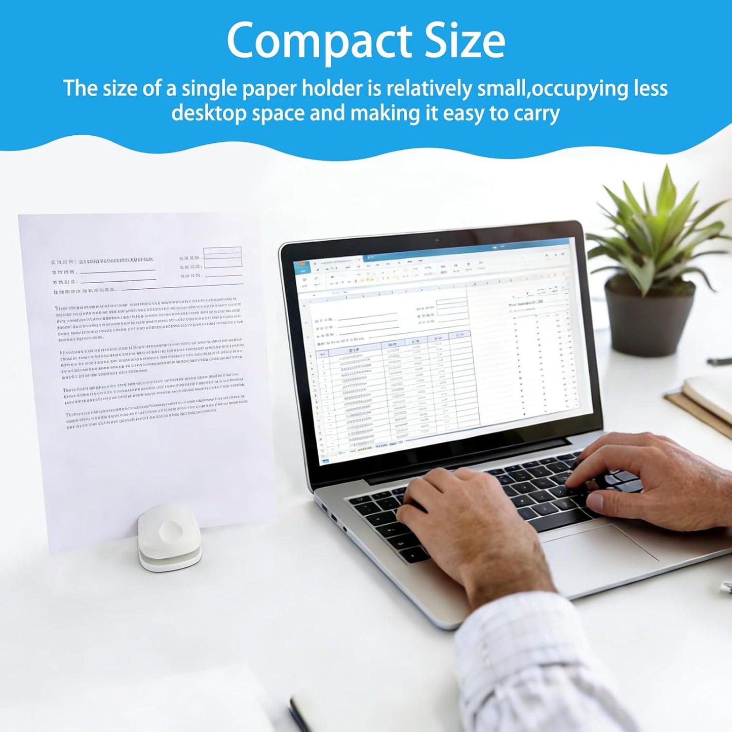 3 Pcs Paper Holder Stand for Typing, Non-Slip Desktop Document Holder with Desktop Clamp and Anti-Slip Pads, Portable Copy Stand for A4 Paper Documents, Office Typing Reading, White Blue Red