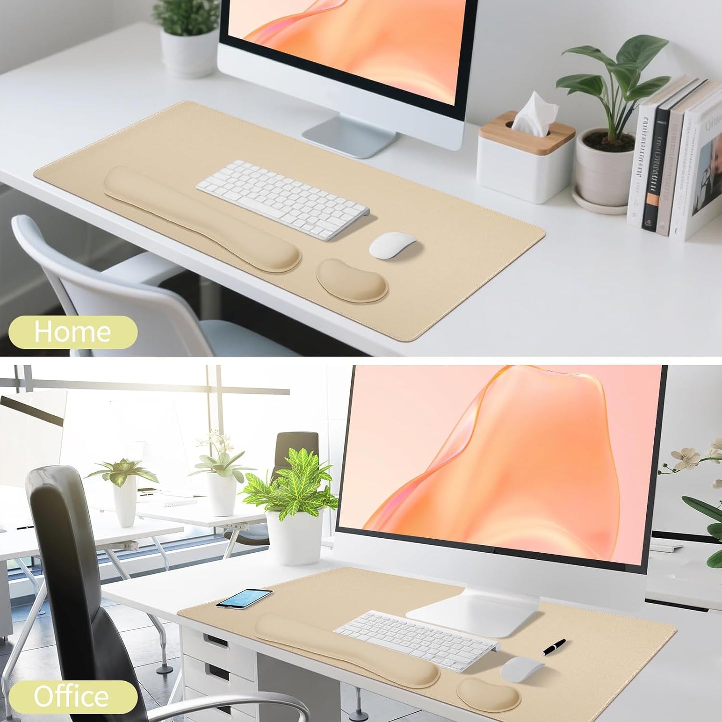 Green Desk Pad and Keyboard Wrist Rest, 3in1 Mousepad + Keyboard Wrist Rest+Mouse Wrist Rest for Home Office Table Computer Cover. (31.5×15.7,Green)