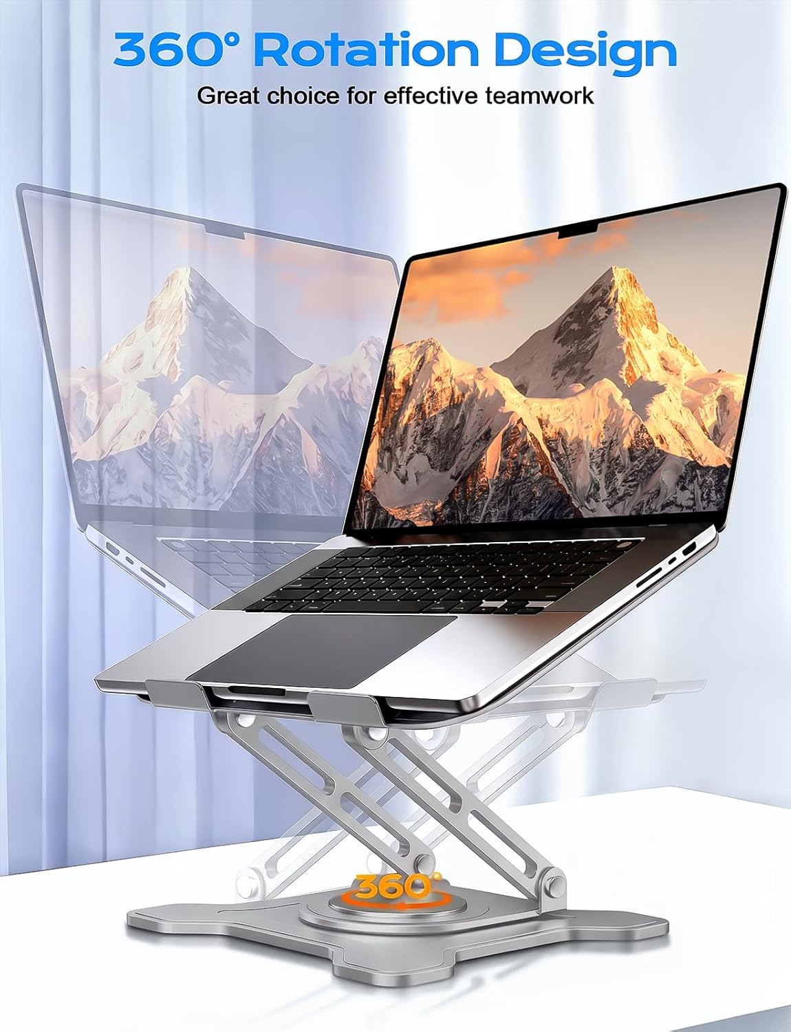 JCZT Adjustable Laptop Stand for Desk, 360° Rotating Base Ergonomic Computer Stand, Laptop Riser Foldable Protable for Office Home Fits Compatible with MacBook Pro/Air Notebook up to 10-16" Black