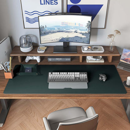 DAWNTREES Dual Sided Desk Mat,Leather Desk Pad,Cork Desk Mat Protector,with PU Leather Valet Tray Organizer,Large Mouse Pad,Desk Writing Pad for Office and Home(Dark Green 31.5"x15.8")