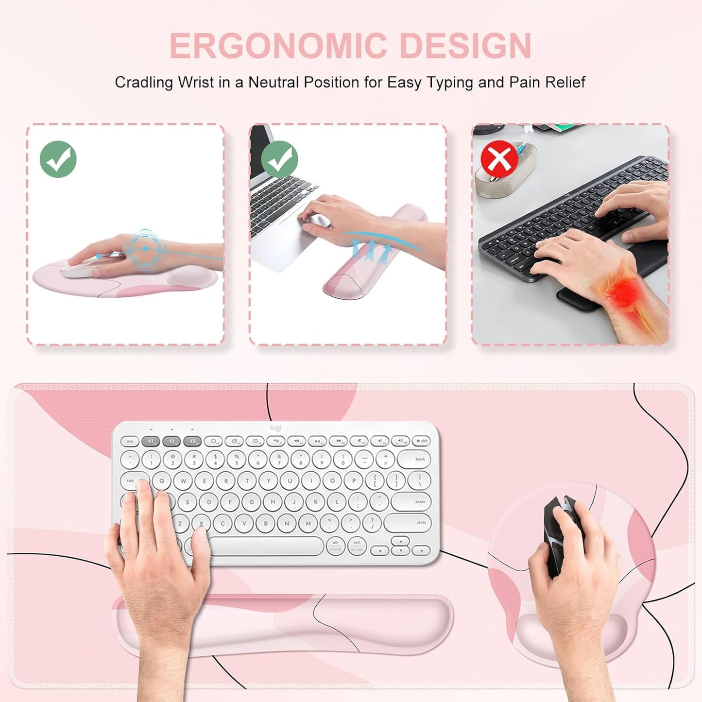 iCasso Desk Mat, Gaming Mouse Pad Wrist Support Set,4in1 XXL Large Mousepad + Keyboard Wrist Rest+Mouse Wrist Rest+Coaster Set with Ergonomic Design for Home Office Table Computer-Penoy