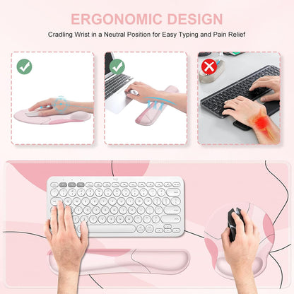 iCasso Desk Mat, Gaming Mouse Pad Wrist Support Set,4in1 XXL Large Mousepad + Keyboard Wrist Rest+Mouse Wrist Rest+Coaster Set with Ergonomic Design for Home Office Table Computer-Penoy