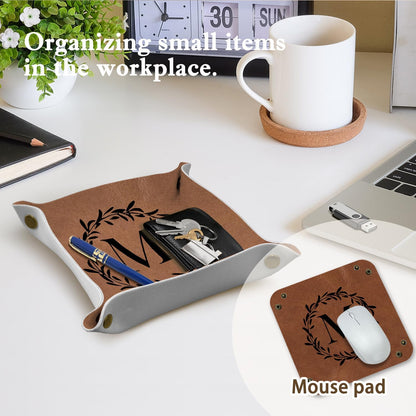 Gifts for Boyfriend Initial Valet Tray,Personalized Gifts for Dad Husband Boyfriend Grandpa,Nightstand Desk Accessories PU Leather Tray Organizer for Birthday Ideas (M)
