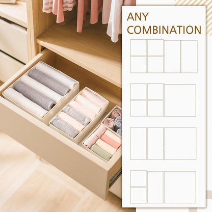 Criusia 15 Pack Drawer Organizer for Clothes, Foldable Dresser Dividers with 3 Sizes, Fabric Storage Bins – Beige
