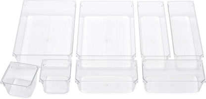 Masirs Clear Drawer Organizers Set 25 PCS – Plastic Storage Bins for Desk, Kitchen, Bathroom, Vanity – Modular, Stackable, Non-Slip Drawer Organizer Trays for Makeup, Utensils, Office Supplies