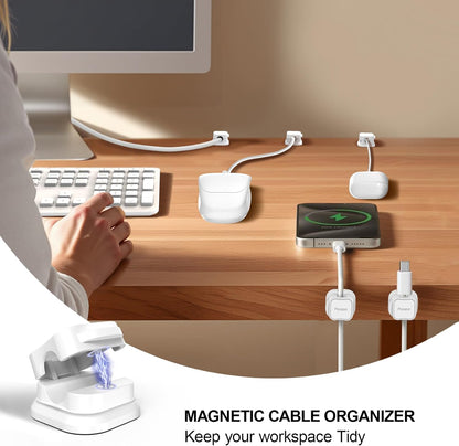 6 Pack Magnetic Cable Clip Organizer Cord Holder, Picozon Adhesive Cable Management, Wire Phone USB Charger Cable Holder, Keeper Organizer for Office Home Desktop Table - White