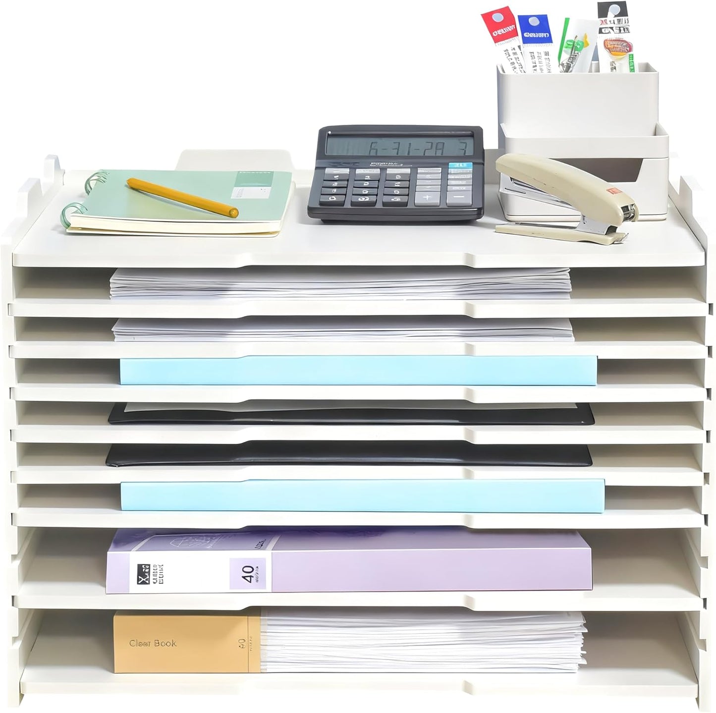 2/4/6 Tier Paper Organizer Letter Tray, Clear Acrylic Layer Stackable Paper Sorter, Plastic A4 Office File Folder Holder for for Desk Accessories, Notes, Pens, File, Document (Clear, 4 Tier)