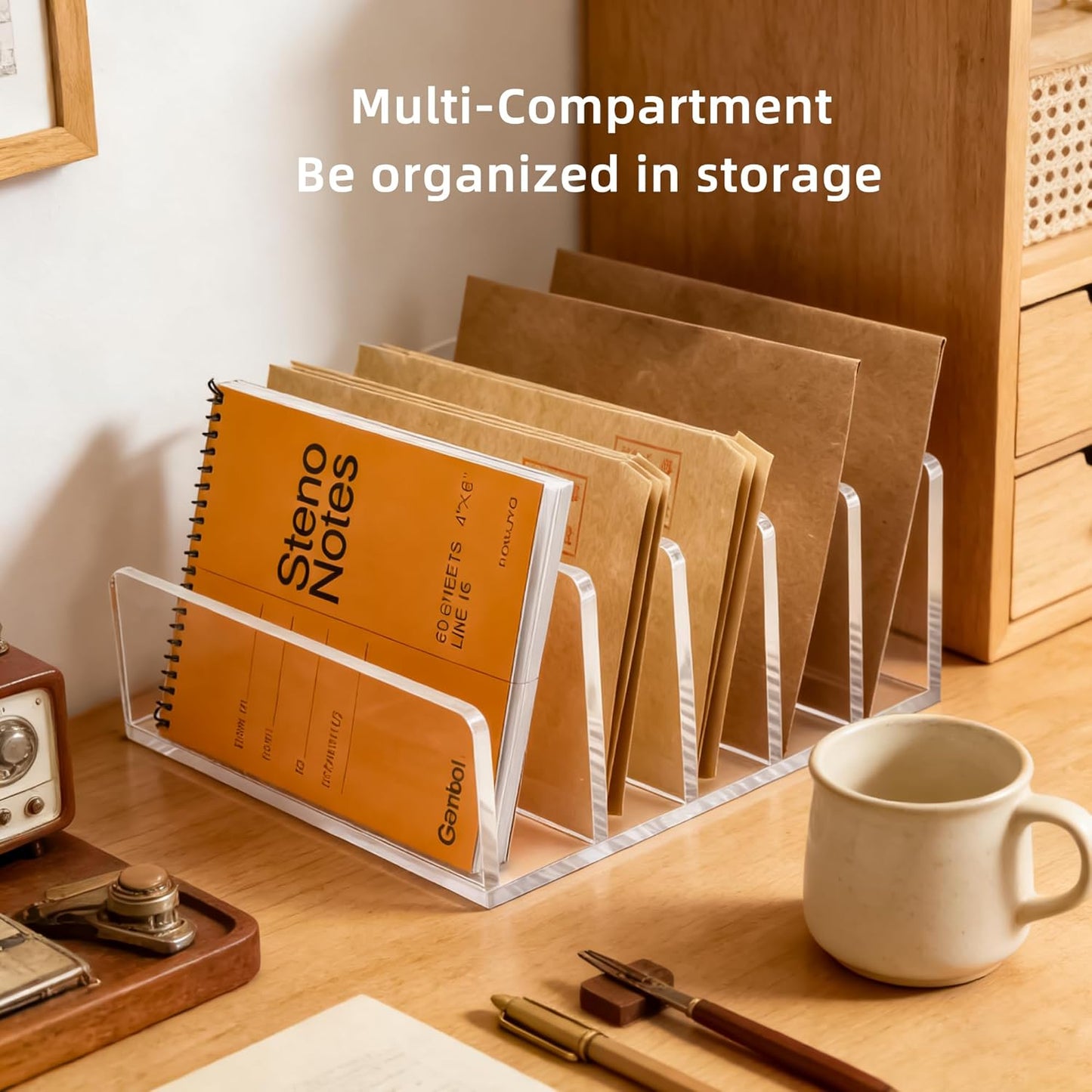 Clear Acrylic Desk Organizer – 3 Compartment Mail Holder & Letter Sorter for Office, Bills, Documents, Notebooks, Letter Tray – Modern Vertical File Rack for Home, Desk File Holder