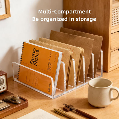 Clear Acrylic Desk Organizer – 3 Compartment Mail Holder & Letter Sorter for Office, Bills, Documents, Notebooks, Letter Tray – Modern Vertical File Rack for Home, Desk File Holder