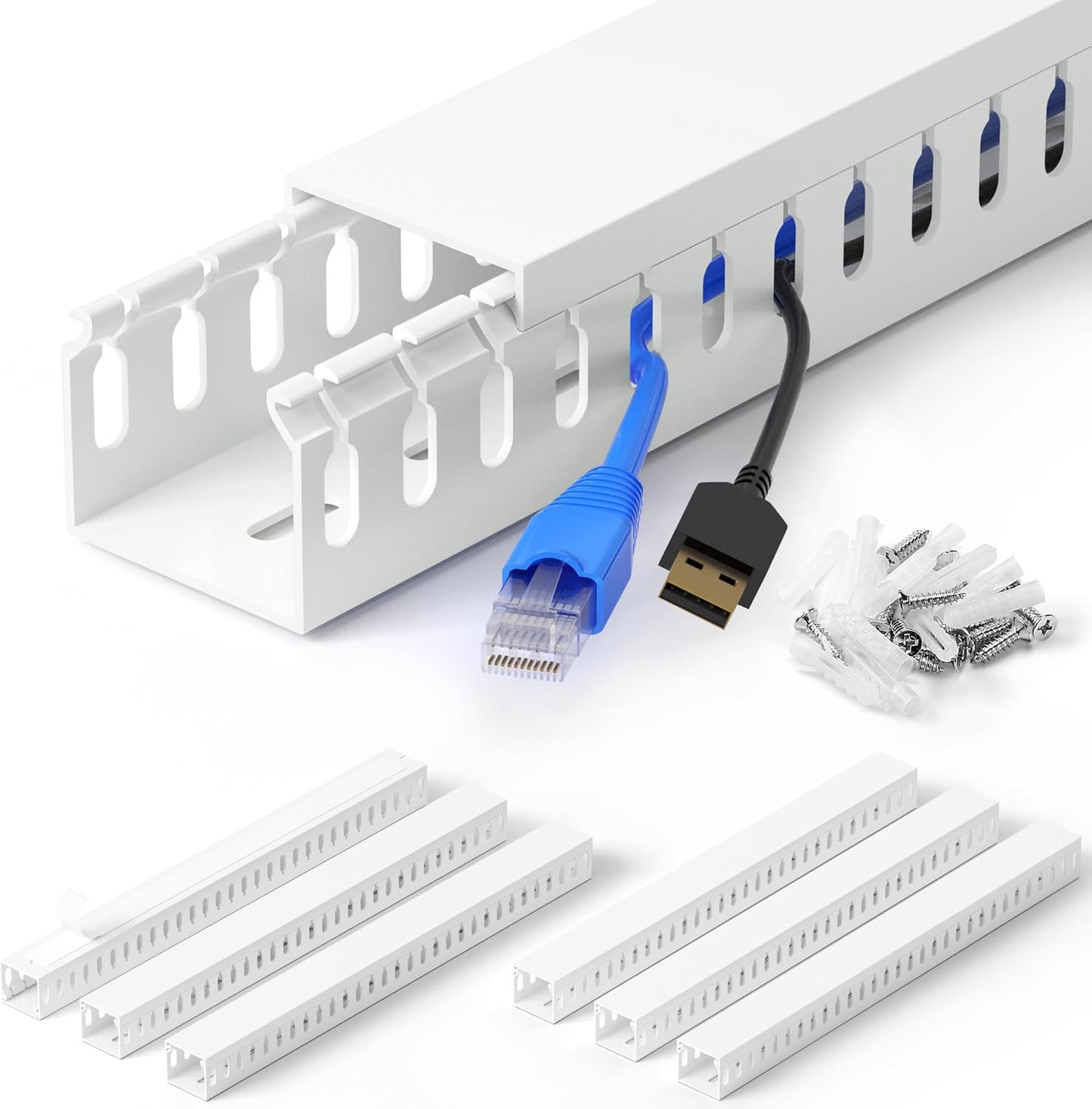 ZhiYo 2 x 2in Professional Server Rack Cable Management Raceway, 99in (6X L16.5in) Cable Raceway Kit, Electrically Safe PVC Open Slot Wire Raceway for Under Desk/Computer/Network Cords, Black