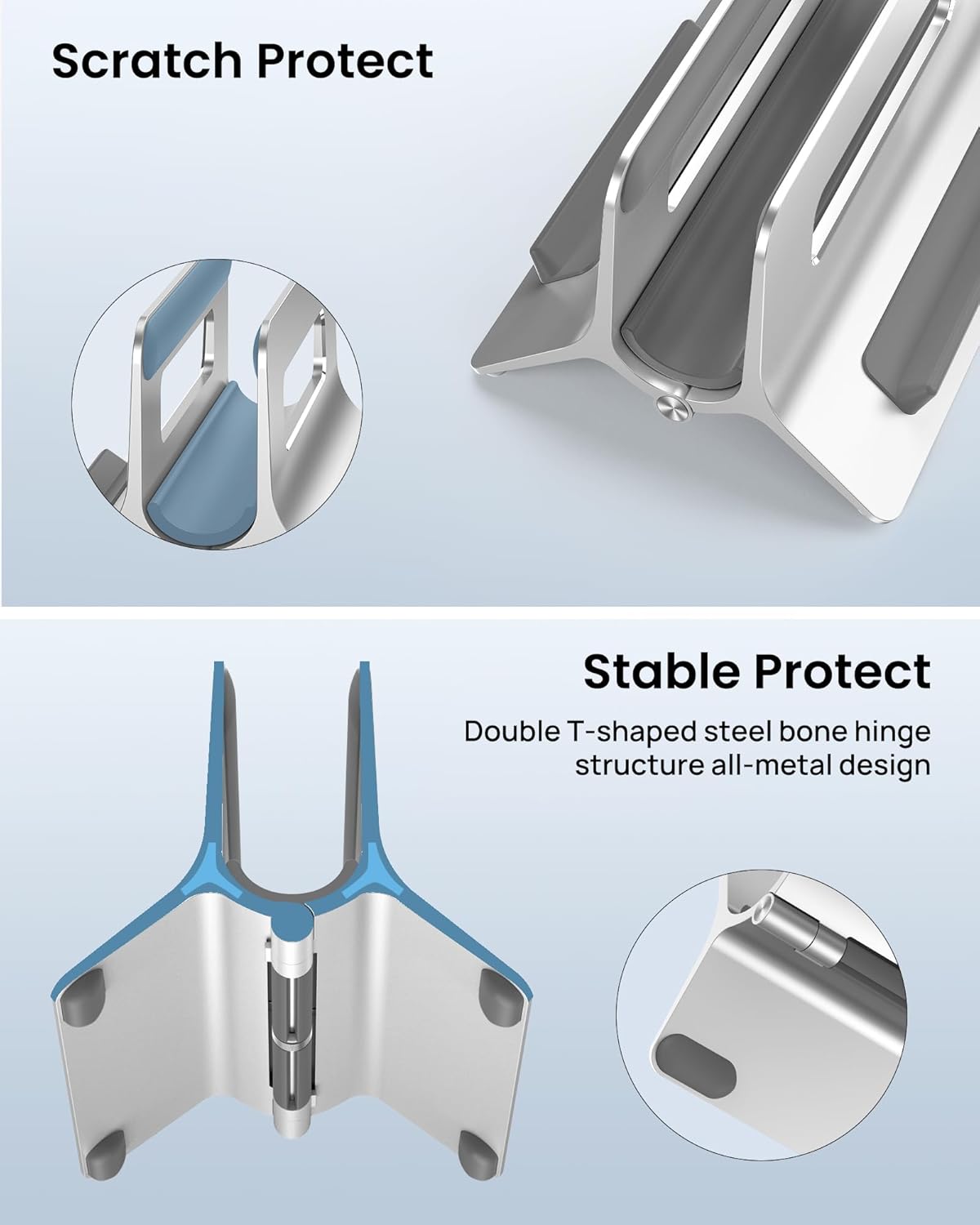 SODI Vertical Laptop Stand for Desk, Gravity Auto Lock MacBook Stand, Aluminum Laptop Holder Vertical Compatible with MacBook Pro, Air, Tablet, Space-Saving Organize Work & Home Office, Gray