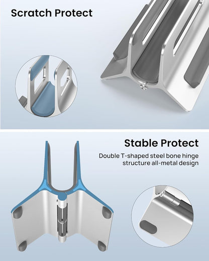 SODI Vertical Laptop Stand for Desk, Gravity Auto Lock MacBook Stand, Aluminum Laptop Holder Vertical Compatible with MacBook Pro, Air, Tablet, Space-Saving Organize Work & Home Office, Gray
