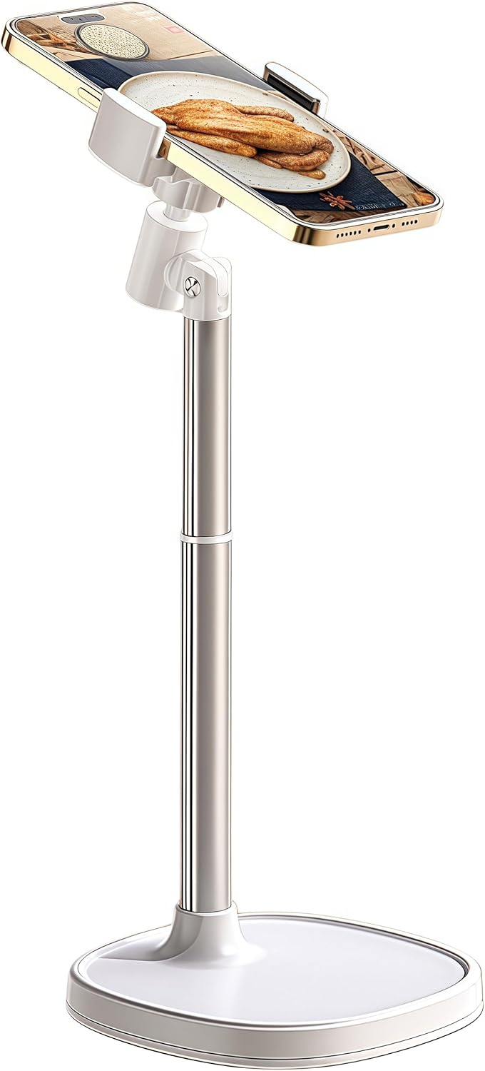Hosannn Century Adjustable Cell Phone Stand Rotating Lifting Mobile Phone Holder for Desk & Video Recording Compatible with All iPhone for Galaxy (White)